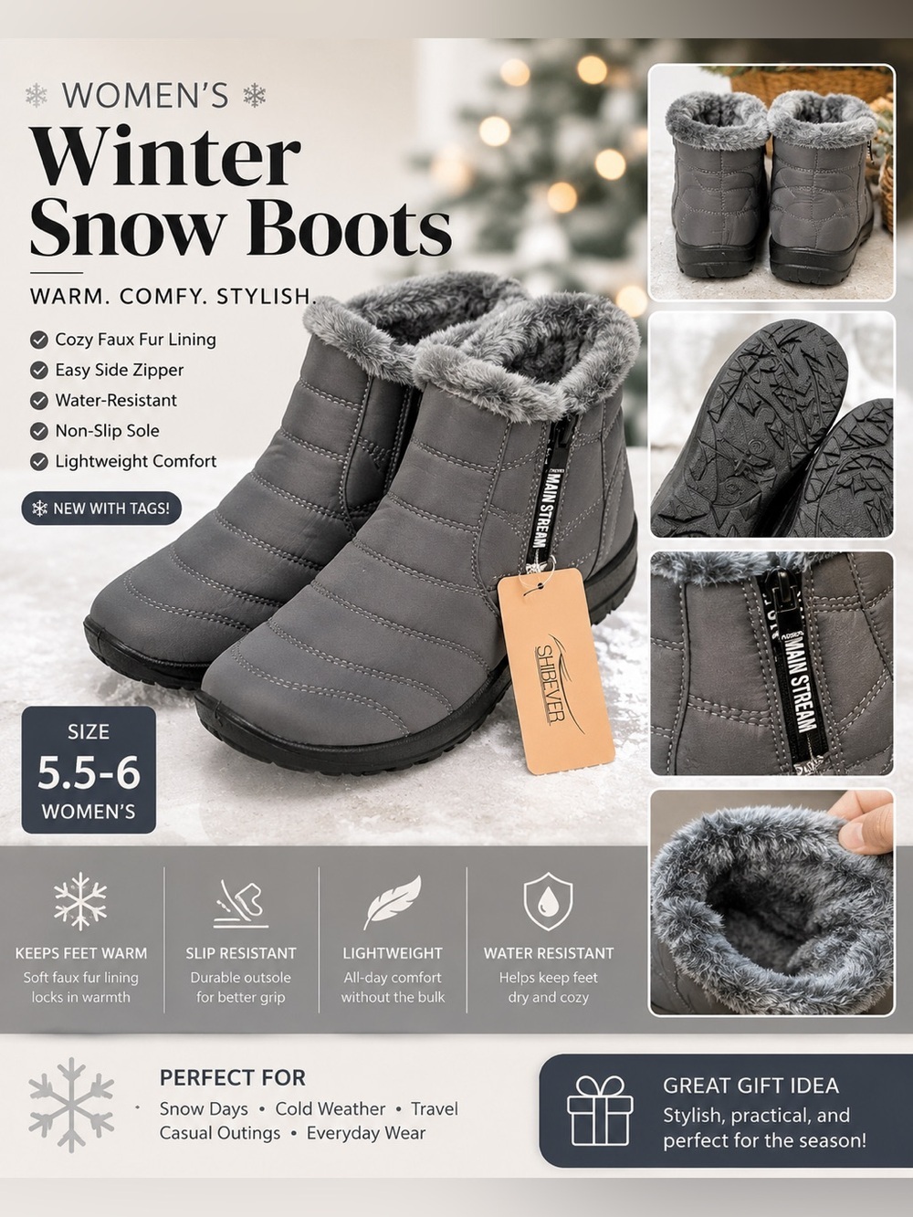 Steve Madden Gray Faux-Fur Winter Ankle Booties